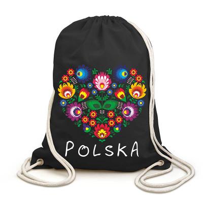 Plecak Worek Folklor Serce Polska, czarny